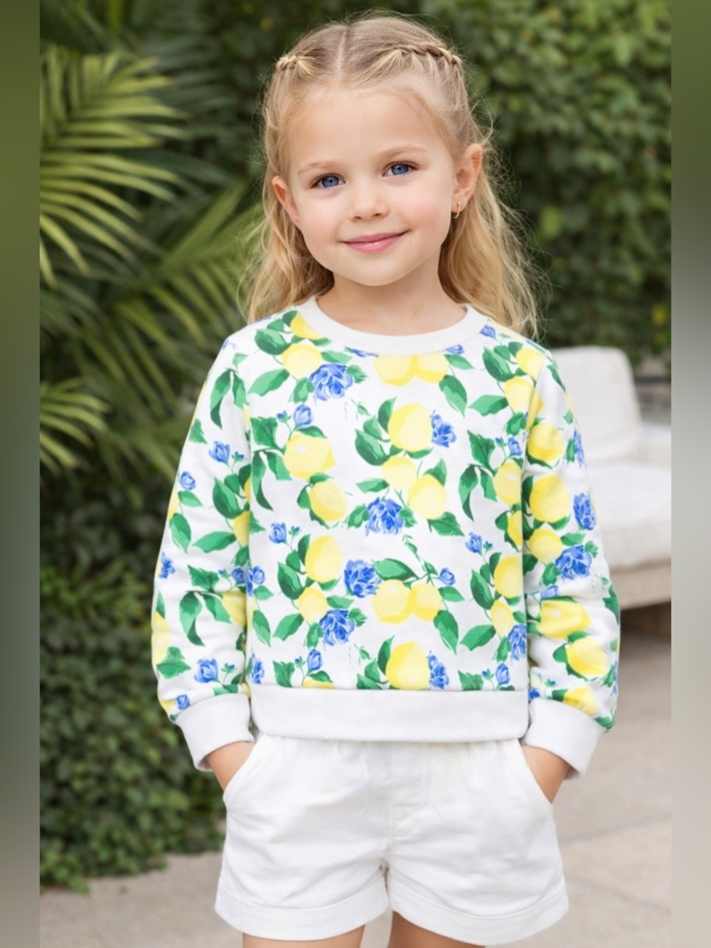 Janie and Jack Resort Lemon Lemonade Floral Sweatshirt top White Yellow 4T